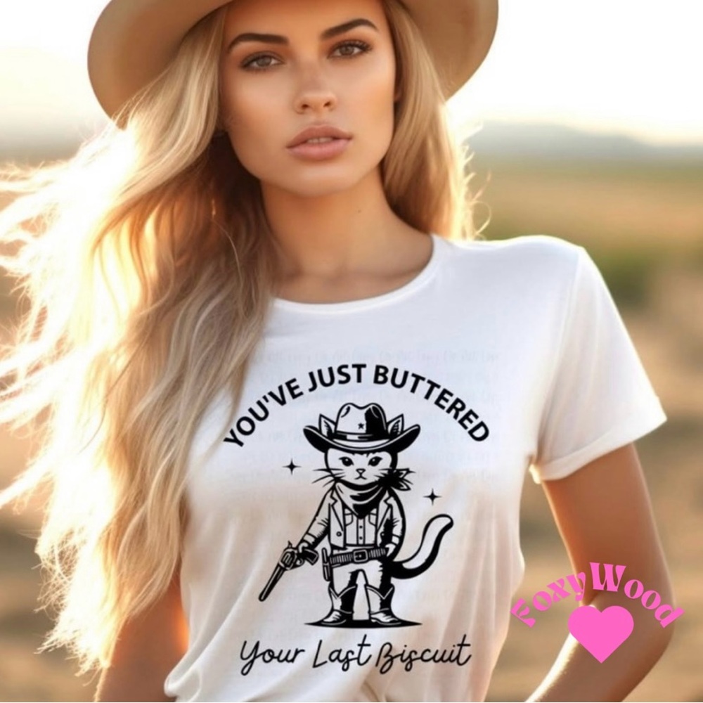 Butter Biscuit Cat White Graphic Tee